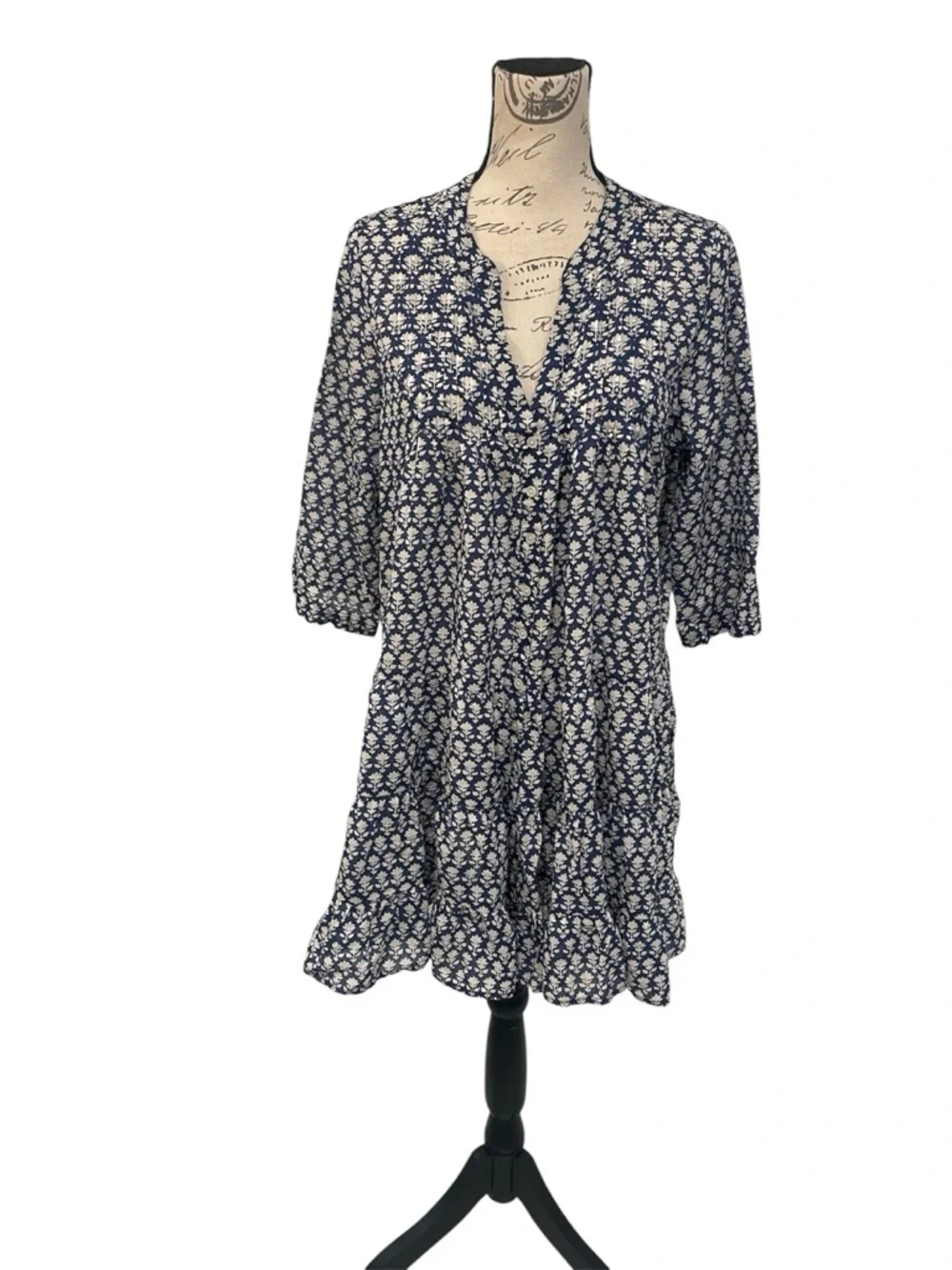 J.Crew Re-Imagined Blue Floral Mini Dress Cotton Button Front Boho Medium